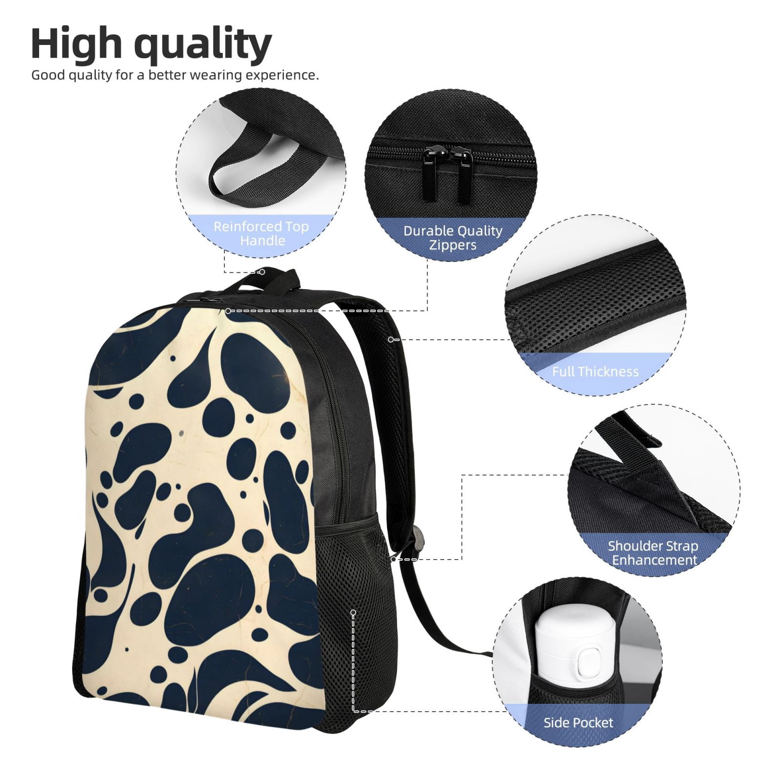 Single Side Full Backpack 16.1×11.8×4.5in Large Capacity Breathable Shoulder Belt Leisure Simple And Strong Bearing Capacity Milk Cow Skin Print Style Darkvoilet_1