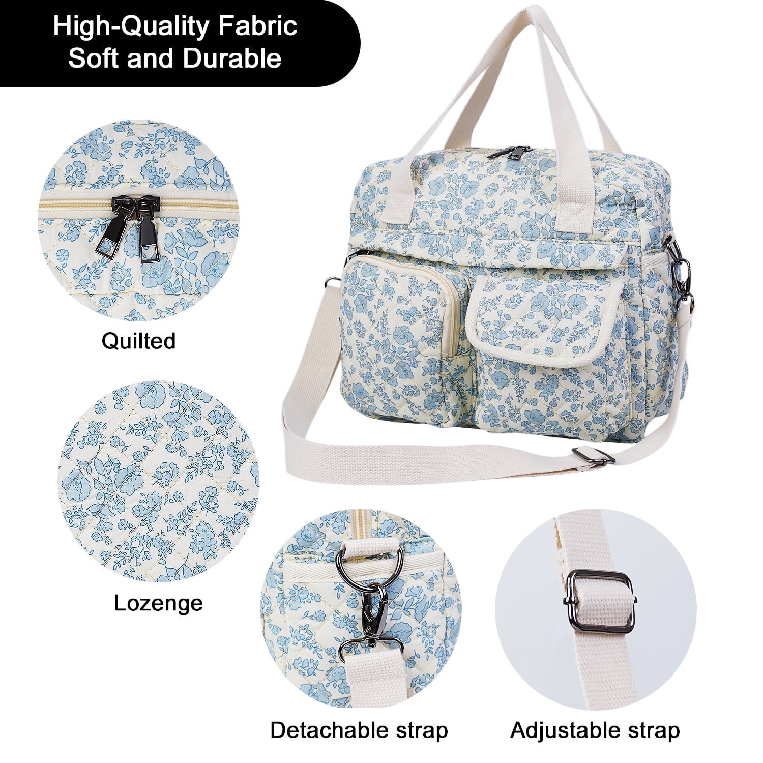 Small Floral Quilted Tote Bag 2-Pack for Women: Multi-Pocket Crossbody & Shoulder Bag for Everyday Use