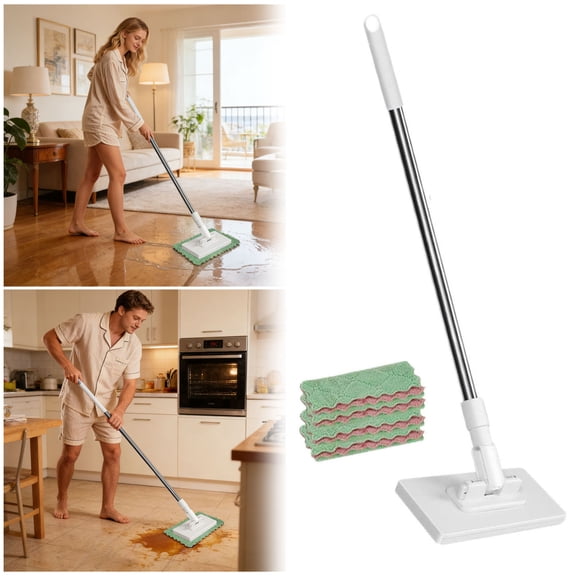 Snap Grip Mini Mop, Zero Touch Mini Mops, Retractable Gap Dust Cleaner Flat Mops,100cm Long Handle Mopping Sweeper Stick for Multi Cleaning (1*mop 4*Cloth)