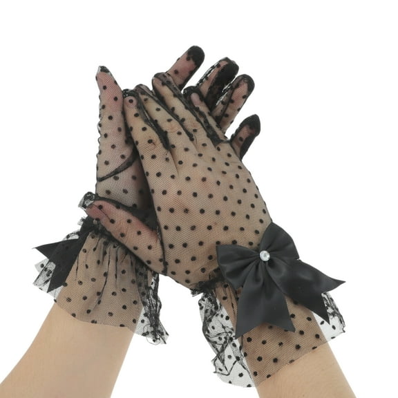 Unique Bargains 1 Pair Sunblock Mittens Lace Sun Block Driving Gloves for Women Black