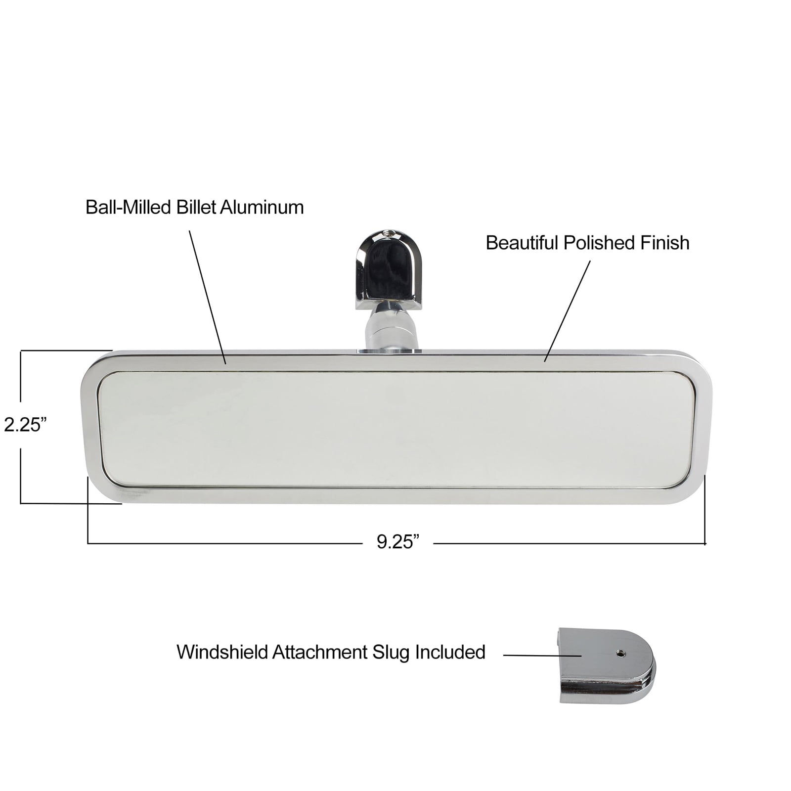 Ball Milled Billet Aluminum Interior Rear View Mirror