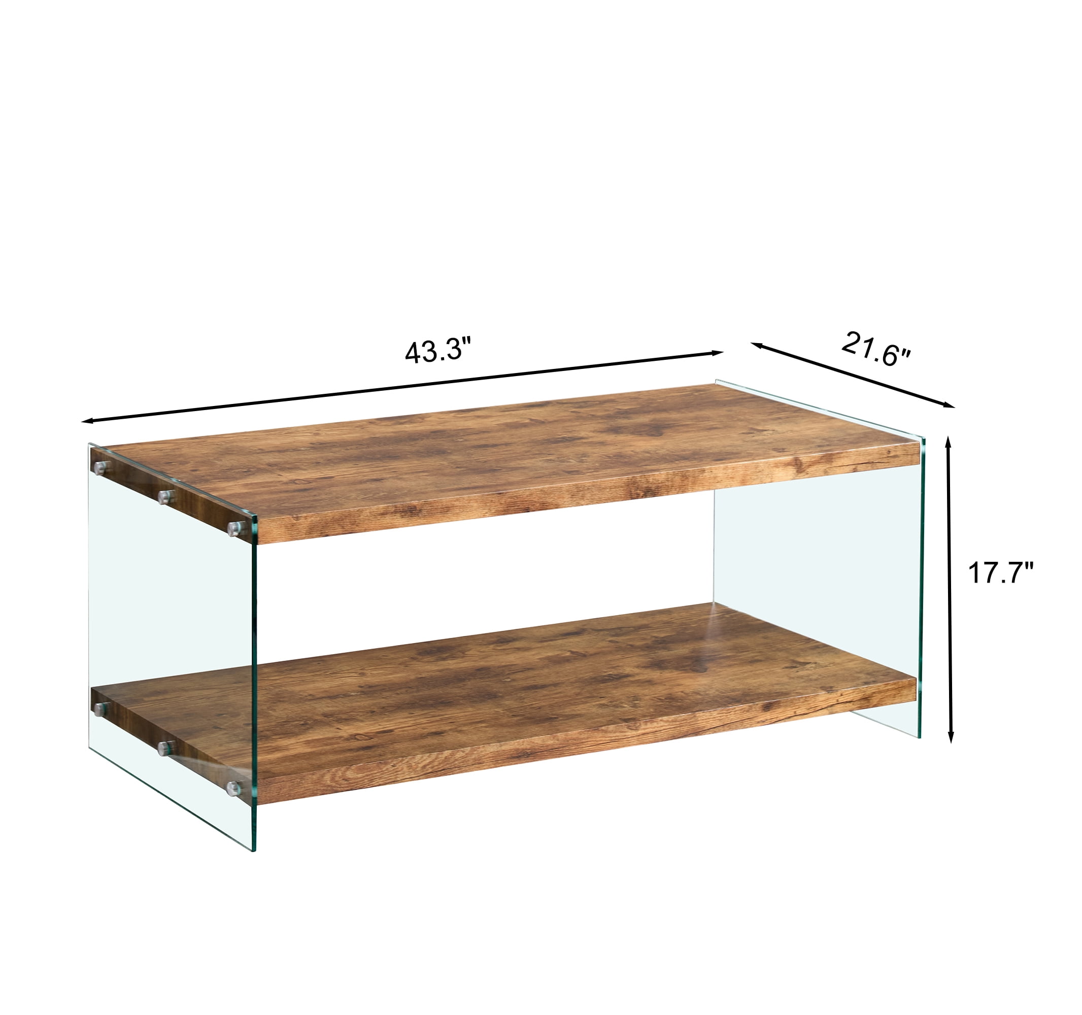 MDF Coffee Table, Small Tea Table with Tempered Glass Top and Walnut Finish, Living Room Sofa Table for Home Office Restaurant Outdoor, Easy to Clean and Safe with Rounded Edges