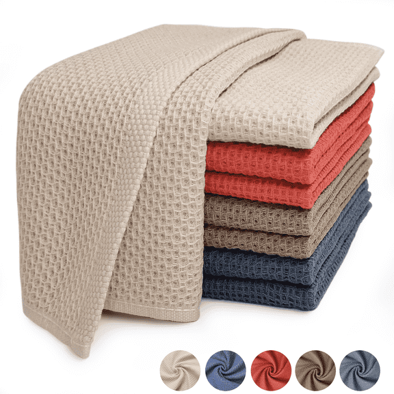 8 Pack 100% Cotton Dish Towels, Waffle Weave Dish Cloths for Washing Dishes, Quick Drying Kitchen Dish Towels Rags, 12x12 Inches, Mixed Color