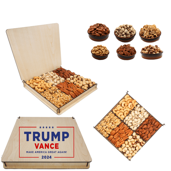Trump Design, Secret Garden`s, Dad, Father’s Day Gourmet Nuts Gift Basket, Mixed Nuts Wooden Tray