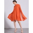 thumbnail image 4 of DARING DIVA Flowy Cloak Sleeve Cape Pleated Chiffon Dress M Orange, 4 of 6
