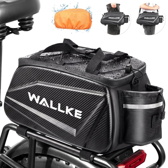 W WALLKE Hard Shell Bike Bag, 12L Ebike Bag for Bike Rear Rack, Waterproof Bike Saddle Bag with Reflector/Shoulder Strap/Rain Cover, Bike Panniers