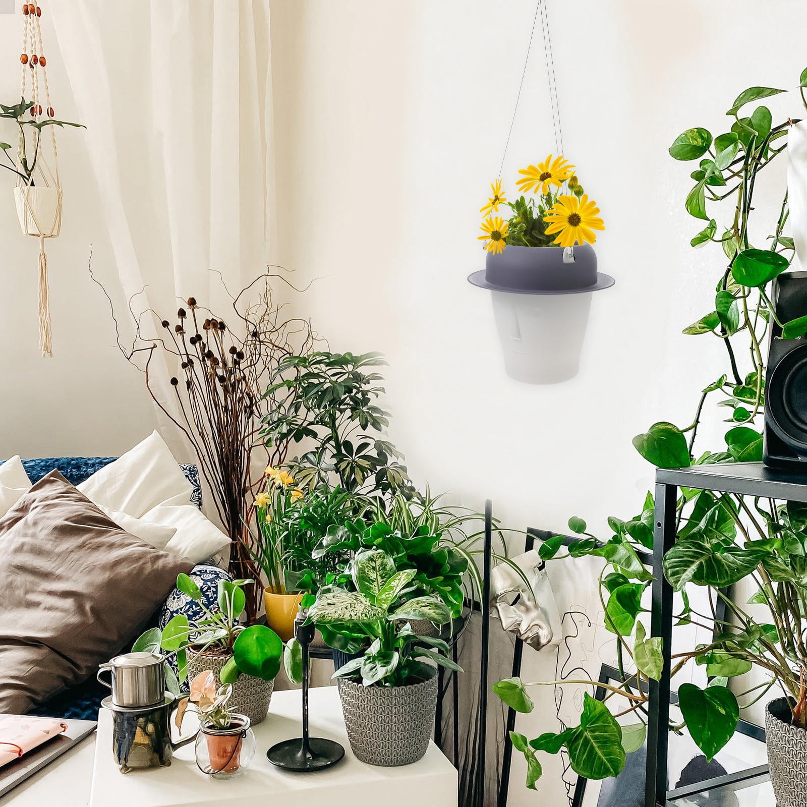 AURARMLET Self-Watering Indoor Hanging Planter with Cotton Rope and Unique Face Design, Easy Plant Care