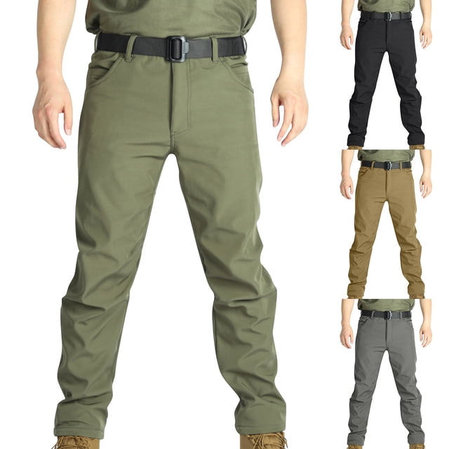 Blekii Men's Water-Resistant Cargo Pants, Ripstop Tactical Work Trousers for Hiking, Lightweight Outdoor Pants with Multiple Pockets, Fleece Lined for Warmth, Durable Casual Pants