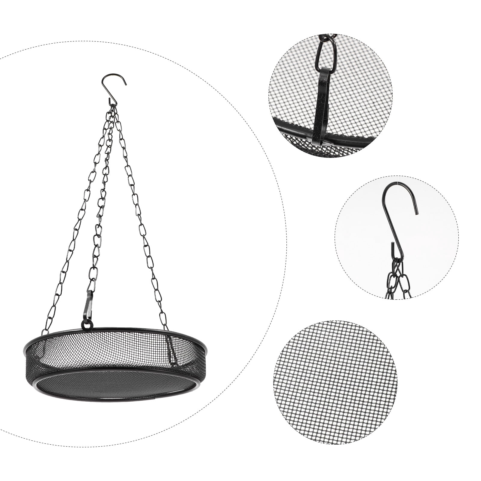 Set of 5 Bird Feeder Round Platform Pole Feeders Outdoors Black