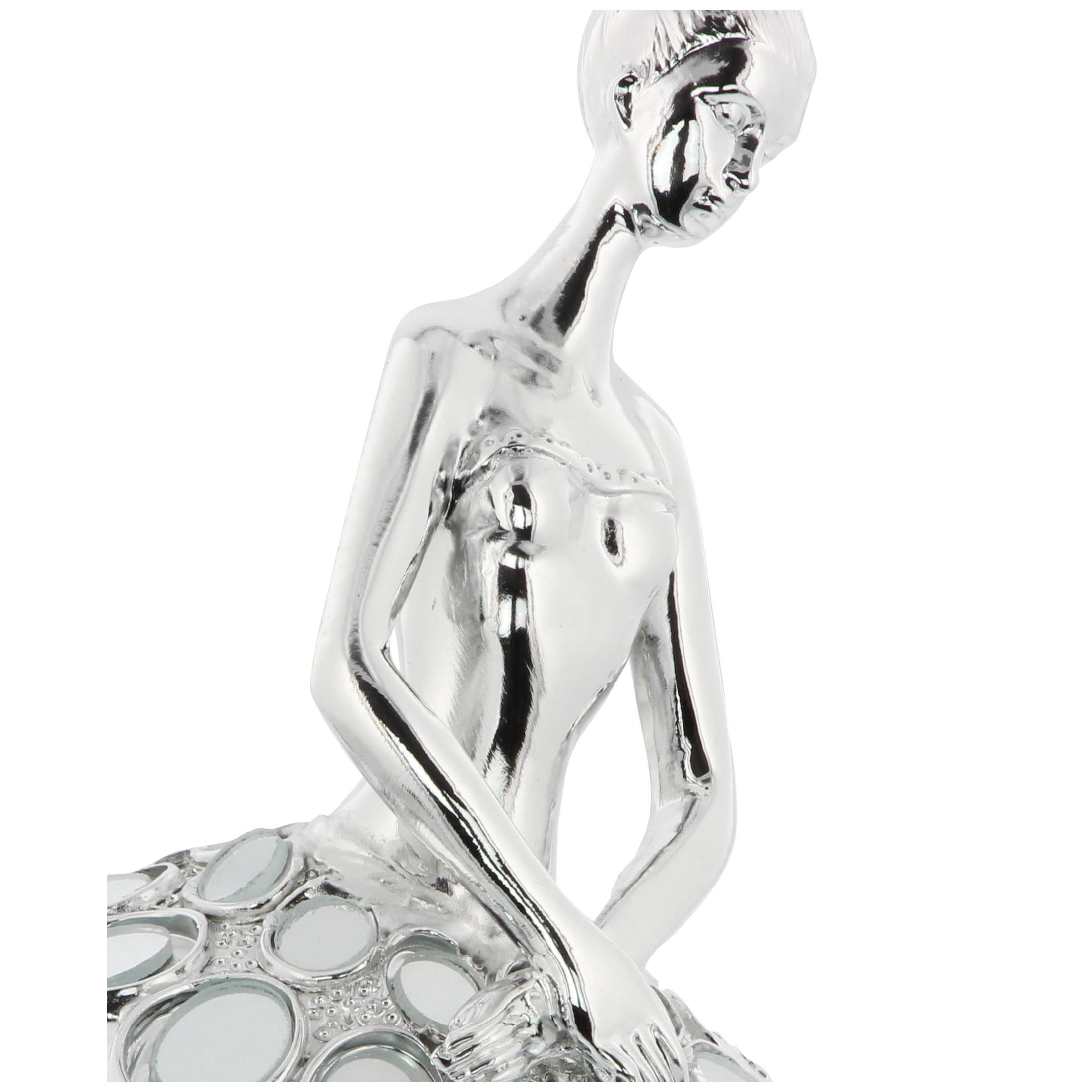 5"W, 14"H Silver Polystone Dancer Sculpture with Mirror Accents, by DecMode (3 Count)