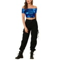 thumbnail image 3 of Allegra K Women's  Metallic Shiny Party Off Shoulder Crop Top, 3 of 7