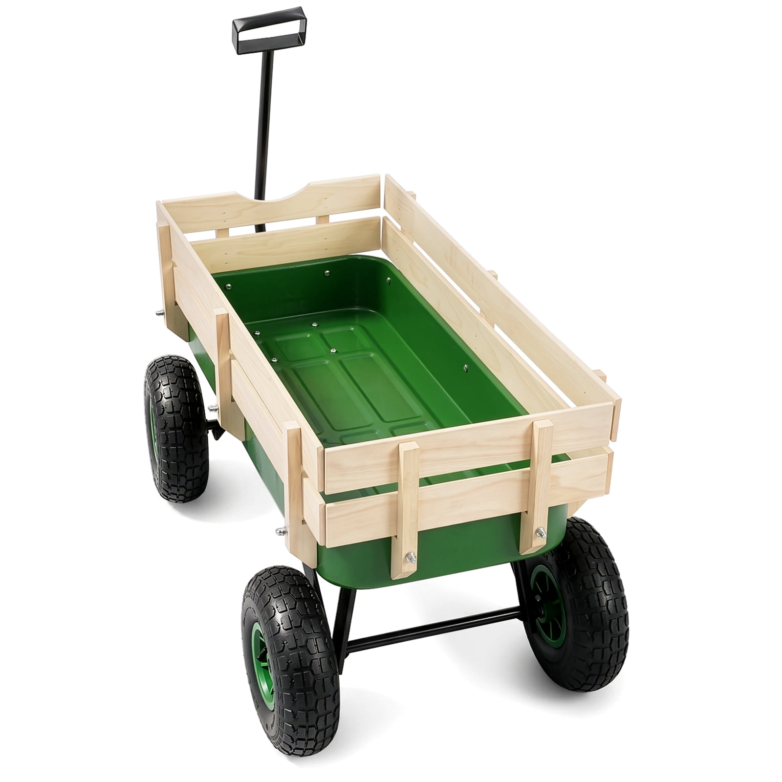Side Support Cargo Wagon with 10" All-Terrain Air Tires, Up to 220lb Load Capacity, for Towing Kids Toys, Gardening Supplies, Green