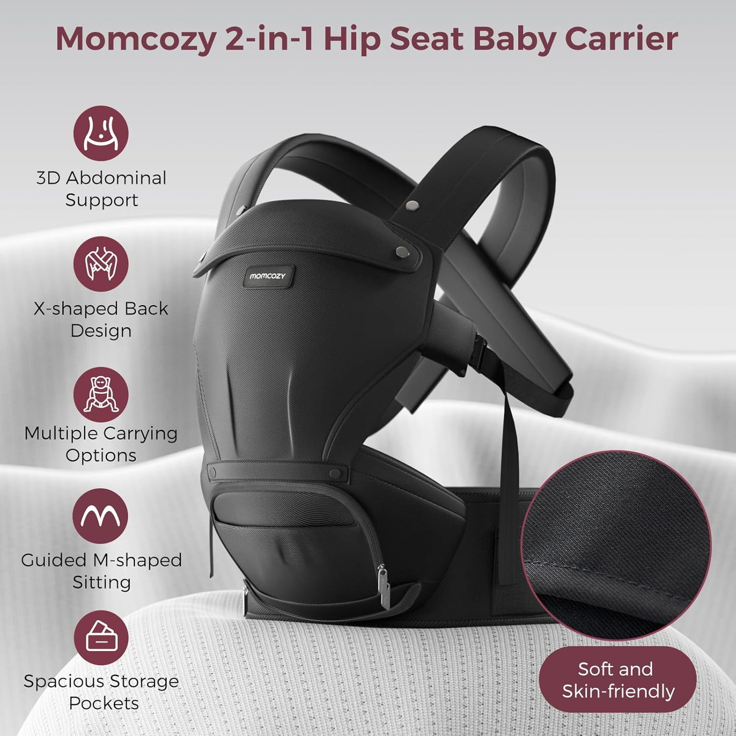 Momcozy Baby Carrier with Hip Seat, 2-in-1 Detachable Hip Seat Carrier for Toddlers up to 44lbs, Forward-Facing Carry for Active Babies Fits Waist Sizes up to 47 Inches