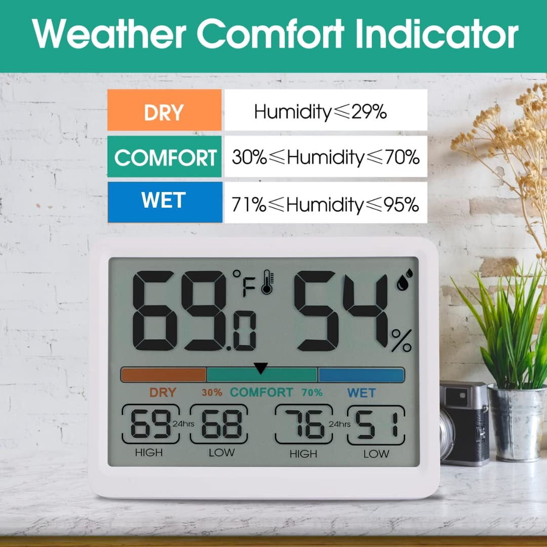 VOCOO Indoor Thermometer Hygrometer Humidity Meter, Room Temperature Humidity Monitor Gauge with High/Low Temperature Humidity Display, ˚F/℃ Switch, White