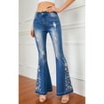 thumbnail image 2 of Womens Bell Bottom Denim Jeans Low Waist Stretchy Flare Ripped Pants, Light Denim Ripped, X-Large, 2 of 5