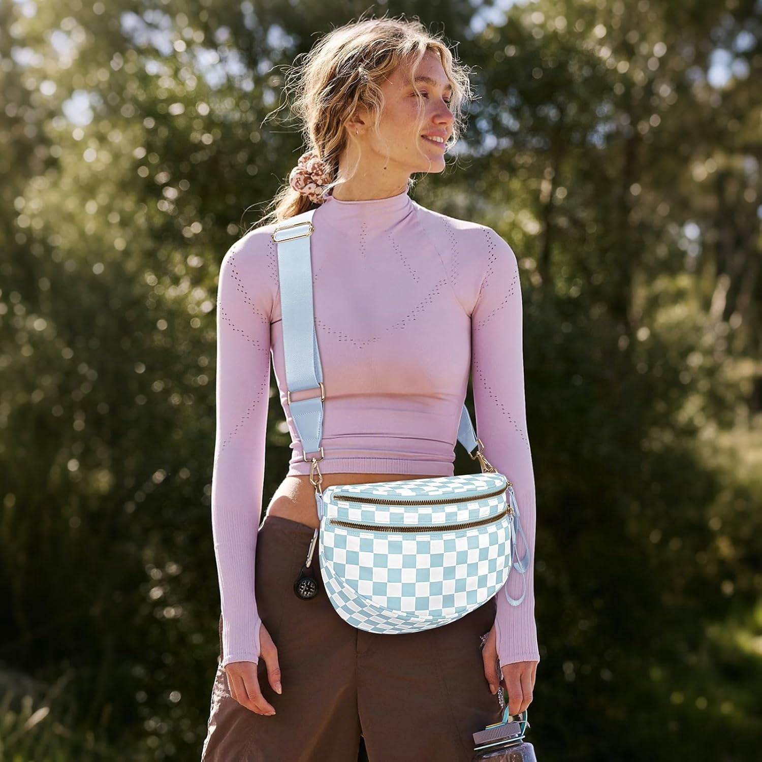 Checkered Crossbody Bag,Spacious Bum Bags for Women Nylon Crossbody Fanny Packs Checkered Purse Belt Wallet