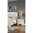 thumbnail image 4 of Glam 4pc Queen Size LED Panel Bed Set Cream Faux Leather Nightstand Dresser Master Bedroom Furniture, 4 of 9