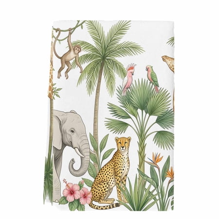 Dish Towels Tropical Palm Tree Absorbent Kitchen Towels 1 PC Forest Animal Elephant Giraffe Microfiber Hand Towels Dish Cloths Tea Towels for Home Bathroom Cleaning Drying 18X28-Inch