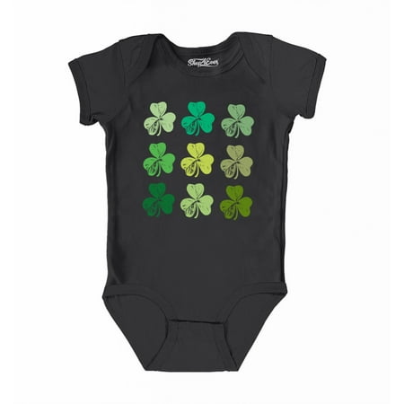 

Shop4Ever Shamrock Green Clovers St. Patrick s Day Baby s Bodysuit Infant Cotton Romper 6 Months Black