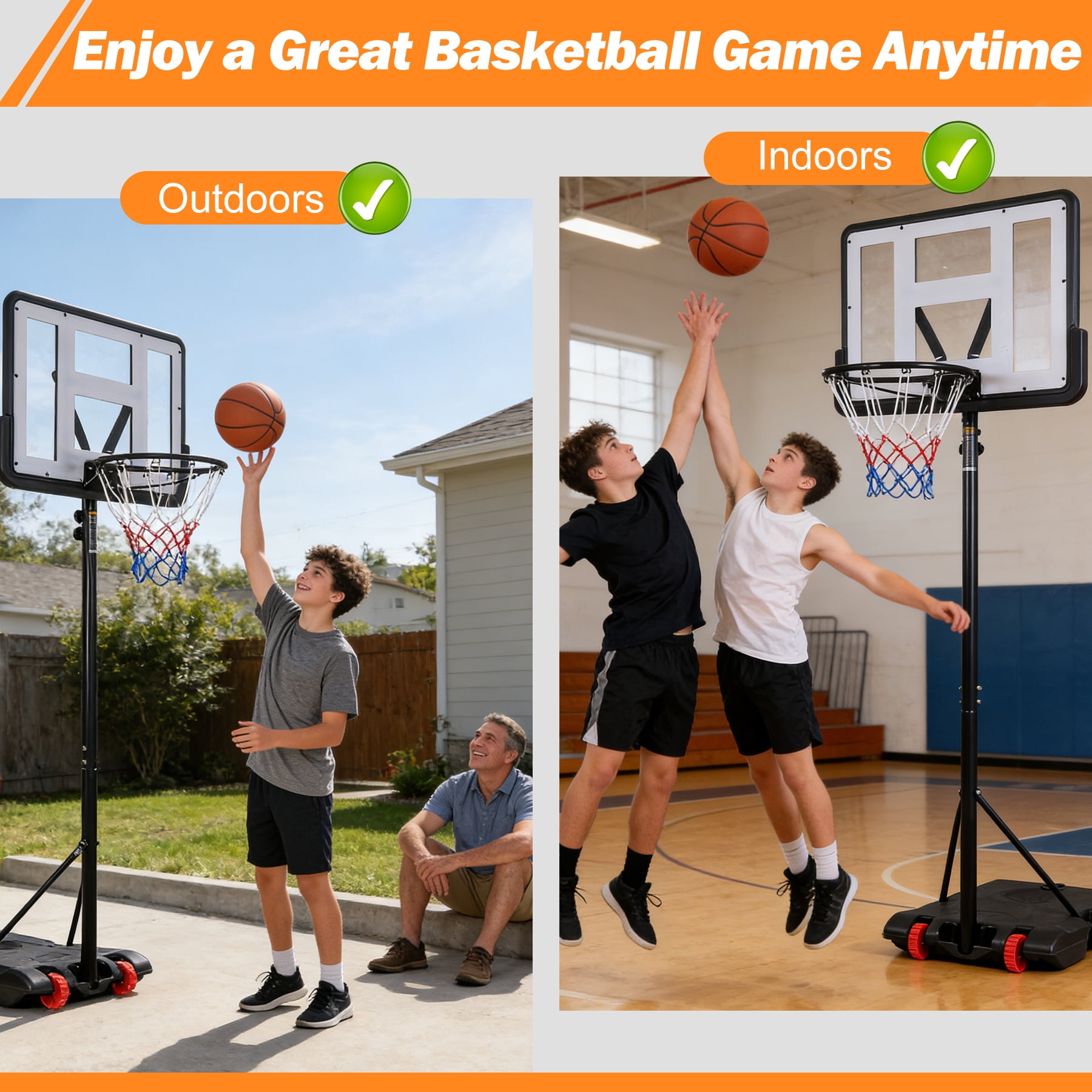 ZenSports 7.2-9.2ft Basketball Hoop System Height Adjustable PVC Backboard for Adult Kids