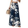 thumbnail image 2 of felwors Women Summer Boho Palazzo Pants High Waist Wide Leg Floral Casual Cotton Lounge Trousers with Pockets Navy, L, 2 of 7