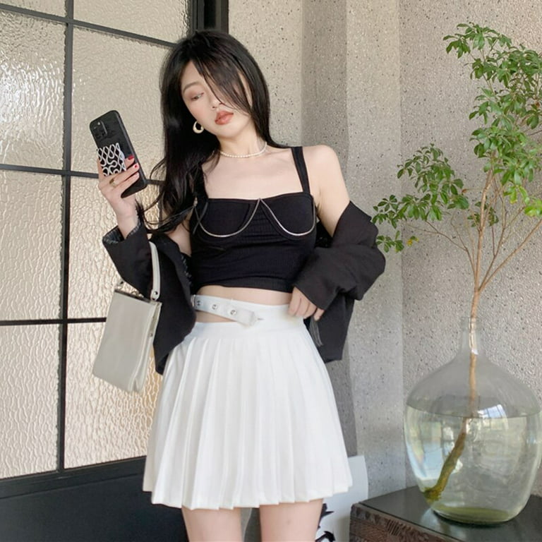 PIKADINGNIS Black White Pleated Skirt for Women Y2k Goth Club High Waist  A-line Skirts Female Summer Korean Fashion Mini Skirt 