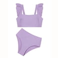 thumbnail image 3 of MEZZALL Summer Girls Two Piece Swimsuits Swim Tops With Shorts Square Neck Ruffle Trim Pure Color Bathing Suit With Flounce Resort Beachwear, 3 of 3