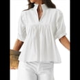 thumbnail image 3 of Blusa con Cuello en V y Mangas Abullonadas para Mujer, Estilo Babydoll, Peplum, Elegante, Informal, Plisada, Holgada. L, 3 of 6