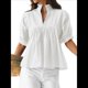 thumbnail image 3 of Blusa con Cuello en V y Mangas Abullonadas para Mujer, Estilo Babydoll, Peplum, Elegante, Informal, Plisada, Holgada. L, 3 of 6