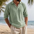 thumbnail image 2 of TOUMENY Men Linen Shirts Casual Long Sleeve Lightweight Breathable Shirt Solid Button Down Loose Fit Vacation Beach Summer Fall Tops Green XL, 2 of 7