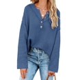 thumbnail image 3 of Fall Winter Women Long Sleeve V-neck Cable Knit Sweater Button Pullover, 3 of 5