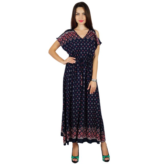 Bimba Robe Longue Maxi Décontractée pour Femmes Épaules Dénudées Vêtements d'Été Boho Chic
