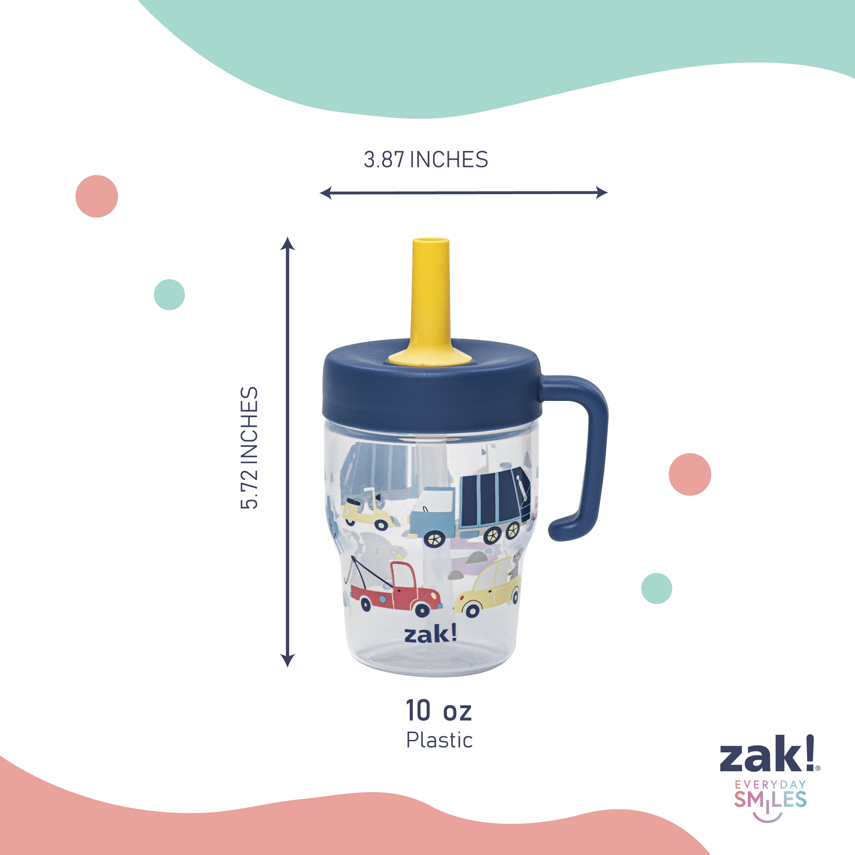 Zak Designs Capri Toddler Tumbler For Travel or At Home, 10oz 2-Pack Durable Plastic Sippy Cups With Handle and Leak-Proof Design are Perfect For Kids (Mainstreet and Lapis)