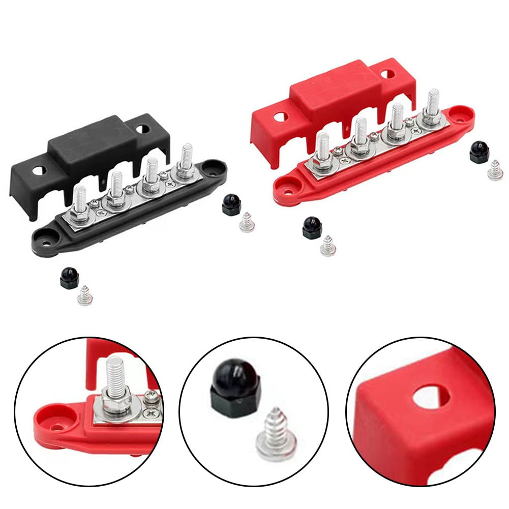 2Pcs 12V-48V Dc Busbar Distribution Block 250A Busbar with 4 X M8 Terminal Bolts