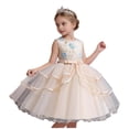 thumbnail image 2 of BRGZLK Girl's Formal Dress Embroidered Floral Sleeveless Round Neck Tiered Tulle Dresses Wedding Flower Girl Dresses Kids Party Festival Dress Beige 5-6 Years, 2 of 5