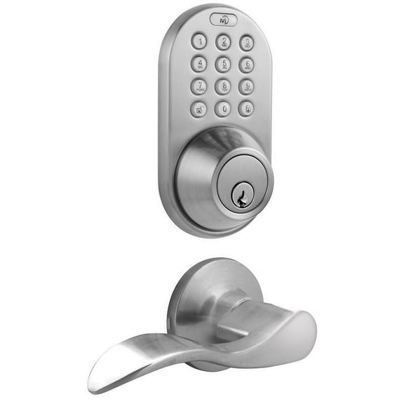 MiLocks Digital Deadbolt Door Lock and Passage Lever Combo, Satin Nickel Finish with Keyless Entry via Remote Control and Keypad Code for Exterior Doors (XFL-02SN)