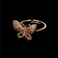 thumbnail image 2 of Womens Butterfly Ring With Rhinestones Gold Plated Copper Adjustable Open Band Korean Fashion Jewelry Gift Now, 2 of 6