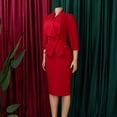 thumbnail image 4 of AURA Plus Size Elegant African Bodycon Midi Dress Large Lapel Three Quarter Sleeve High Waist Work Office Dress, 4 of 10