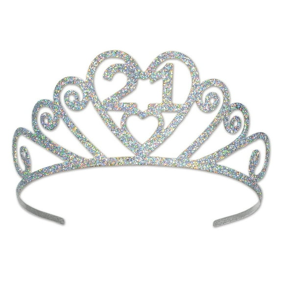 Beistle Club Pack of 6 Silver Glitter Encrusted Metal "21" Princess Tiara Costume Accessories