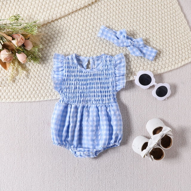 Newborn Girl Outfits Ruffle Sleeve Smocked Romper Summer Rompers Infant Girl Clothes Baby Girl Outfits 3-6 Months