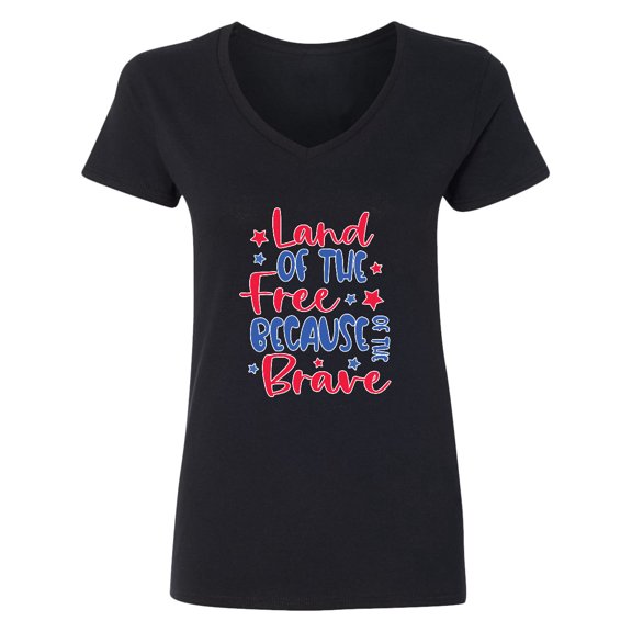 Inktastic Memorial Day Land of the Free Because of the Brave Women's V-Neck T-Shirt