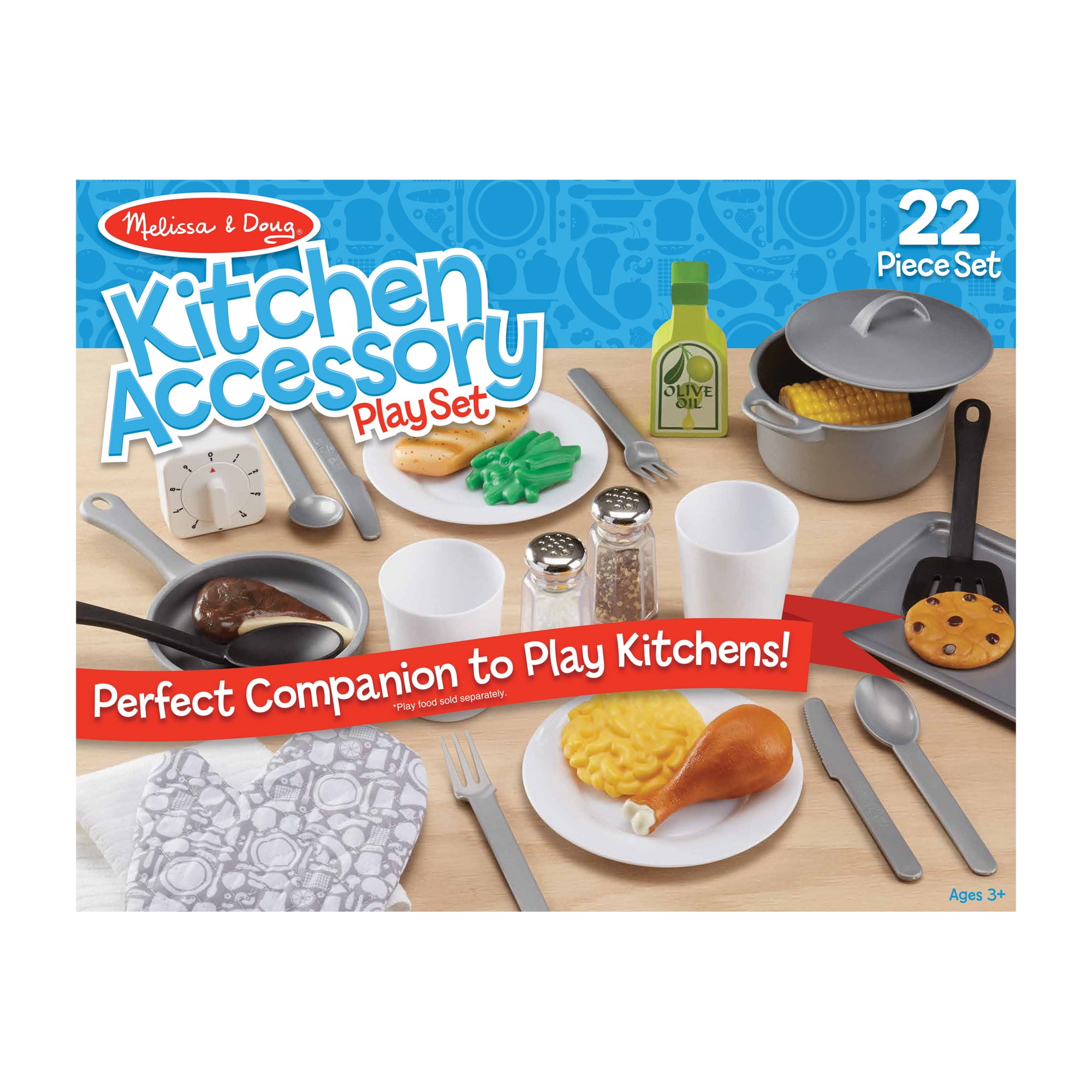 Melissa & Doug 22-Piece Play Kitchen Accessories Set - Utensils, Pot, Pans, and More