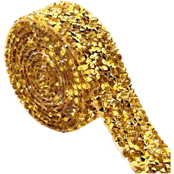 Gold Rhinestone Ribbon, 35.8 in / 91 cm Bling Rhinestones Ribbon with 17 Facets, DIY Resin Rhinestone Crystal Ribbon Trim for Embellishments, Arts, Crafts, Apparel Decor