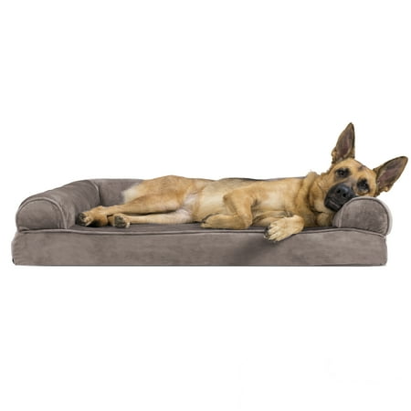 UPC: 0842229117387 | FurHaven Pet Products Faux Fur & Velvet Memory Top Sofa-Style Pet Bed for Dogs & Cats – Driftwood Brown Jumbo