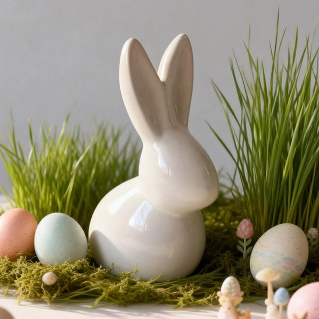 Uuiauoio Easter Bunny Figurine, Ceramic Rabbits for Spring Easter Decoration, Modern Art Cute Rabbit Statues for Home Decor, Office Table, Holiday Party