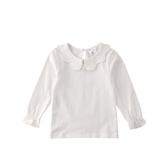 Baby Girl Kids Blusas Mangas largas Color sólido Cuello de muñeca Camiseta Parte superior Inferior XBTCLXEBCO Blanco, 6-7 años