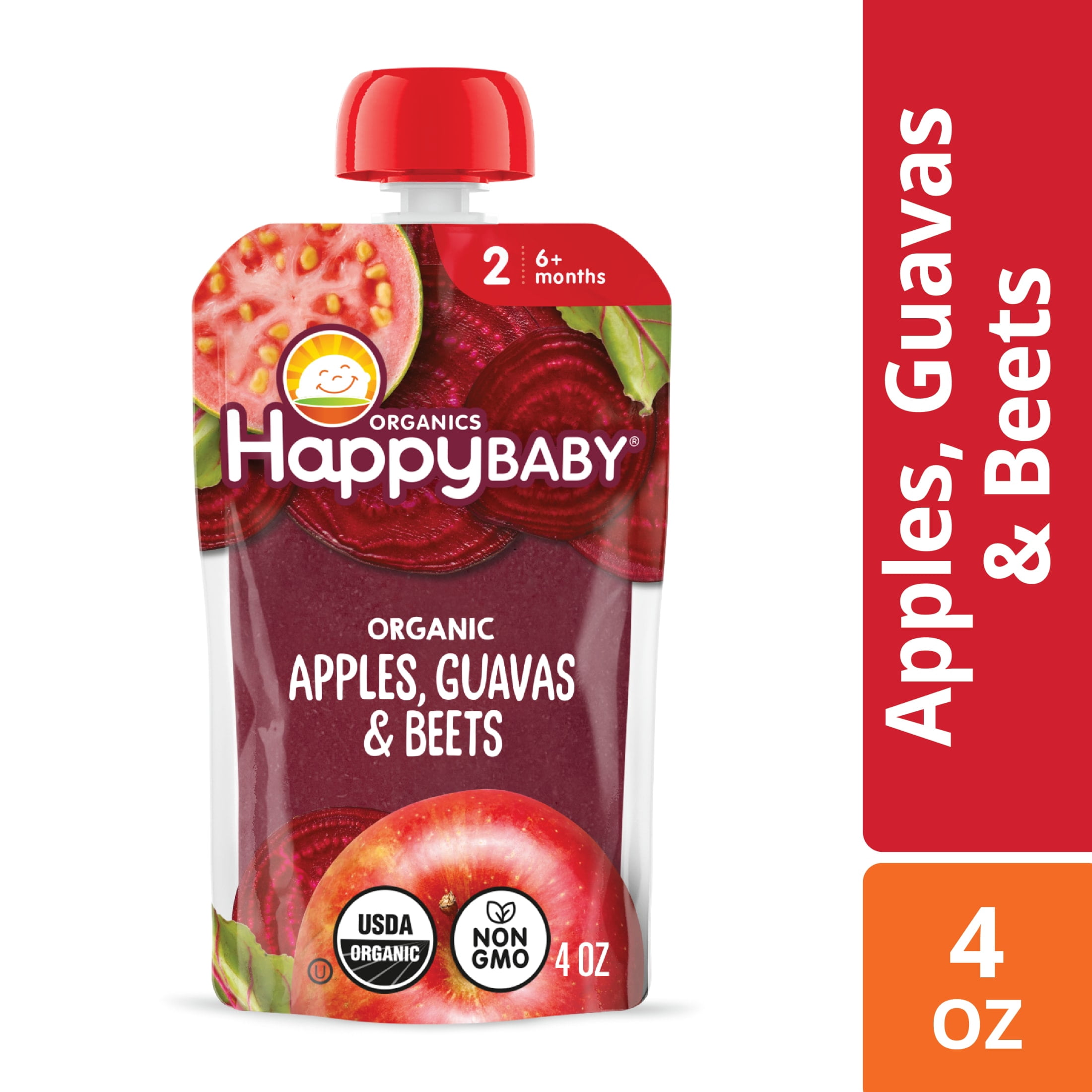 (3 pack) Happy Baby Clearly Crafted, Stage 2 Organic Baby Food, Apples, Guavas & Beets, 4 oz. Pouch