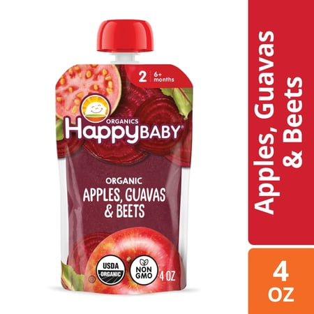 Happy Baby Clearly Crafted, Stage 2 Organic Baby Food, Apples, Guavas & Beets, 4 oz. Pouch
