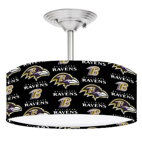 888 Cool Fans DR-0001349 Raiders NFL Football 2-Light Brushed Nickel Drum LED Lamp Fixture