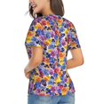 thumbnail image 3 of Wukai The Garden Tricolor Pansy Flower Classic V-Neck T-Shirt for Women: Comfortable, Stylish, and Versatile Wardrobe Essential-Small, 3 of 7